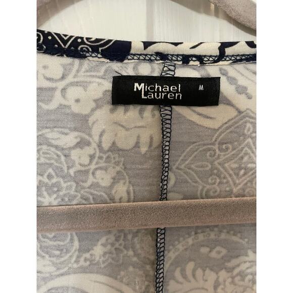 NWT Michael Lauren Kyle Paisley Navy and White long sleeved dress size Medium - Picture 7 of 9